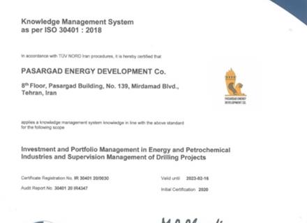 PEDC, a leading group in the Iranian energy industry as the first company, was honored to certified  by ISO 30401 from Iran TUVNORD certificate body